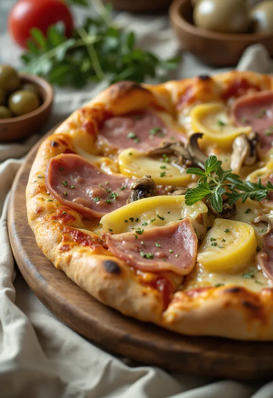 Pizza Capricciosa ekstra artichoke disajikan