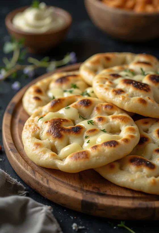 Roti naan cokelat putih disajikan
