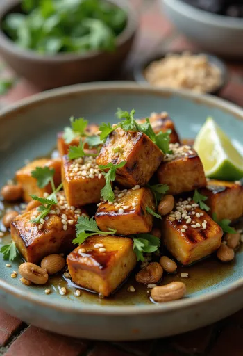 Tahu bakar dengan kacang sangrai