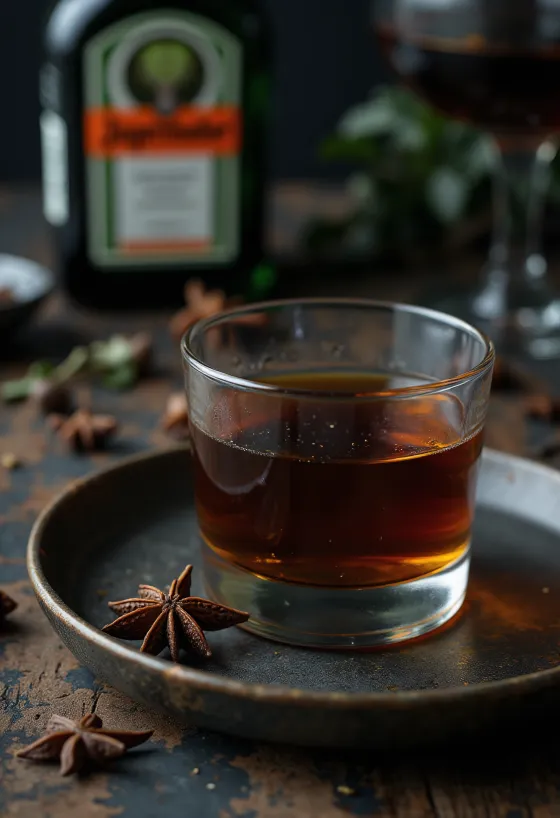 Jägermeister rumahan disajikan dalam botol