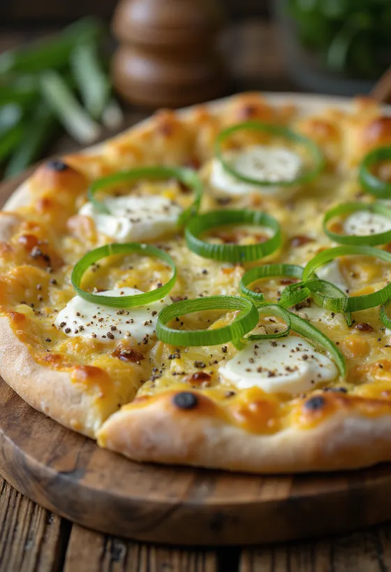 Pizza daun bawang yang baru dipanggang
