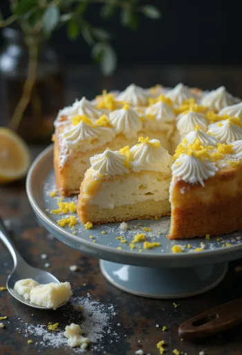Kue keju cottage klasik ditaburi gula halus