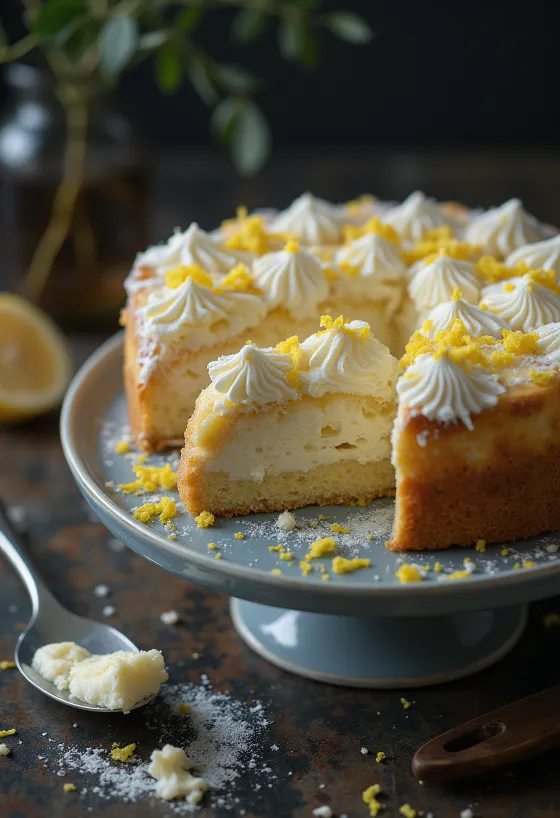 Kue keju cottage klasik ditaburi gula halus