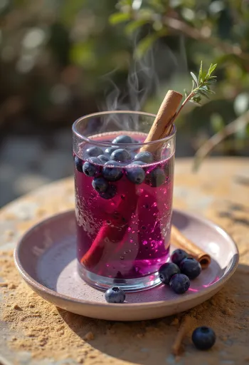 Cider blueberry disajikan dalam gelas