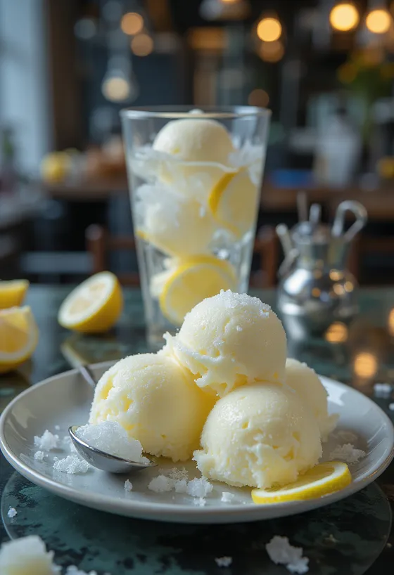 Sorbet lemon hidangan penutup segar buatan sendiri