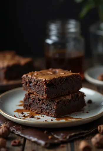 Brownie cokelat dengan permukaan renyah dan bagian dalam lembut, dipotong-potong