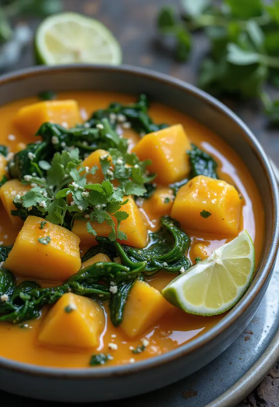 Kari labu kuning dengan bayam disajikan
