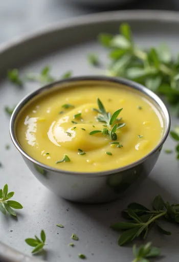 Saus mentega lemon tarragon disajikan