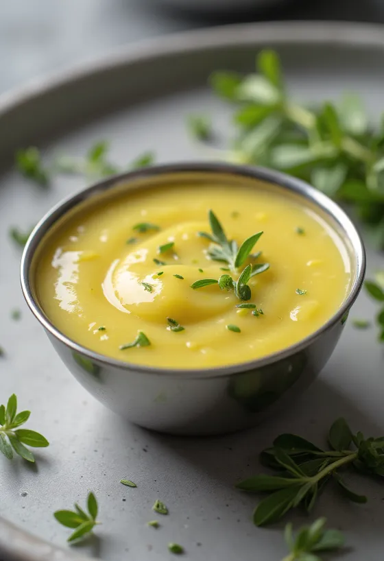 Saus mentega lemon tarragon disajikan