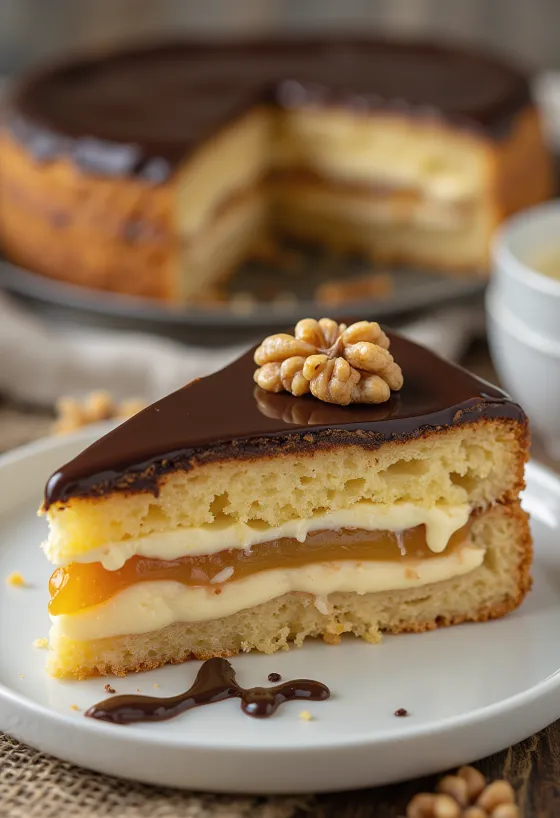 Kue Zserbó dengan lapisan cokelat mengkilap