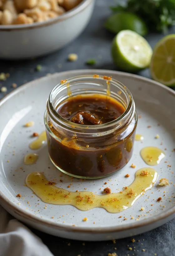 Saus cuka balsamik jeruk nipis kari dalam botol kaca