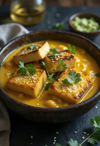 Tahu bakar dengan kari tahini