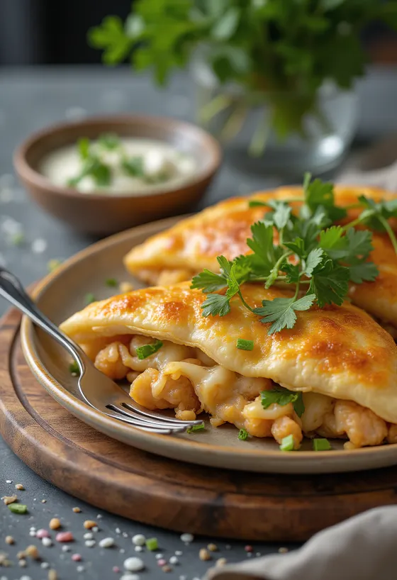 Calzone ayam ketumbar yang baru dipanggang