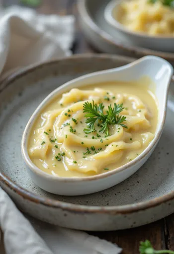 Saus anggur putih tarragon disajikan dengan ayam panggang