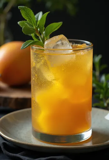 Cider mangga Australia dihiasi dengan jeruk nipis dalam gelas