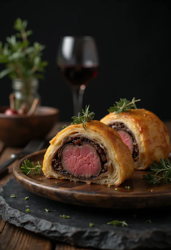 Beef Wellington disajikan