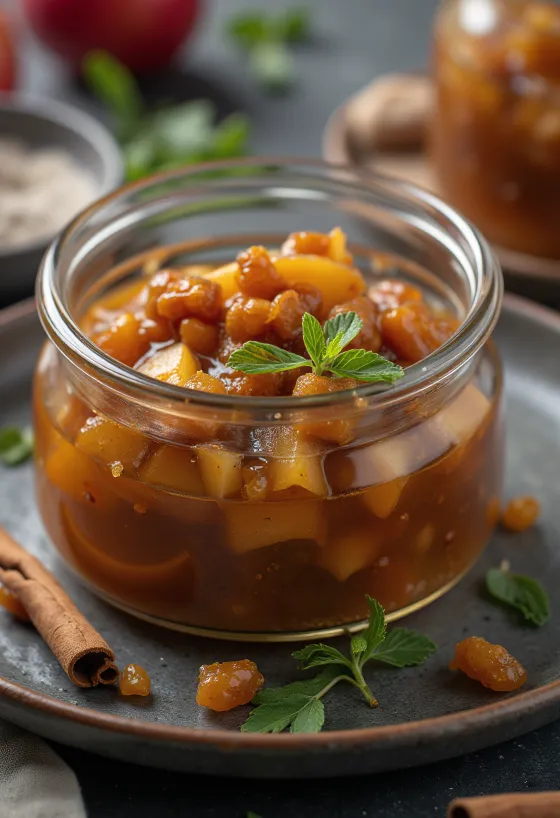 Chutney apel kayu manis disajikan dengan keju