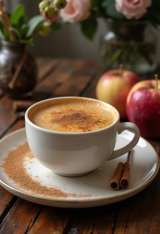 Cider kue apel kayu manis panas dalam mug
