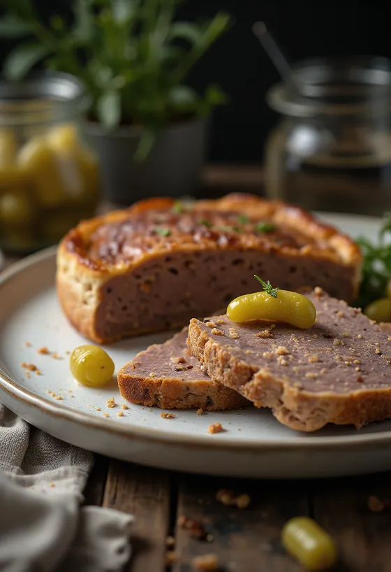 Gâteau de foie disajikan dengan roti panggang