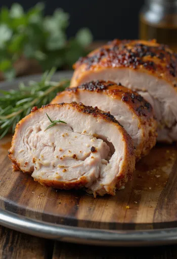 Dada kalkun liar asap disajikan dengan sayuran panggang.