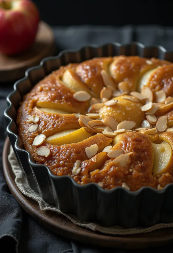 Kue apel almond dengan irisan apel dan lapisan tepung almond yang renyah