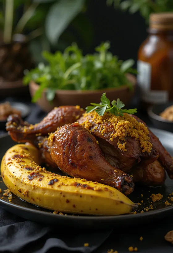 Bebek Betutu disajikan dengan nasi dan sayuran kukus