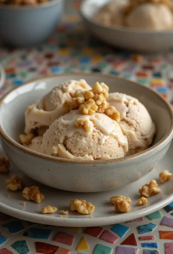 Es krim susu kenari creamy disajikan