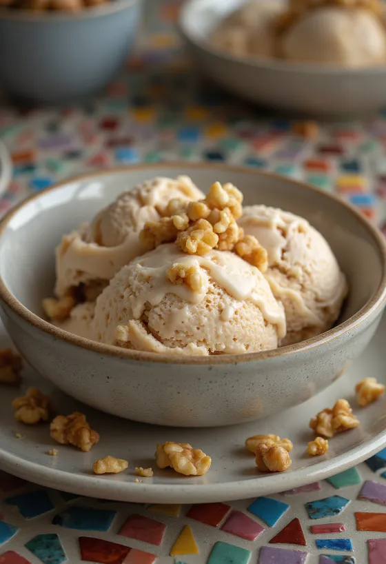 Es krim susu kenari creamy disajikan