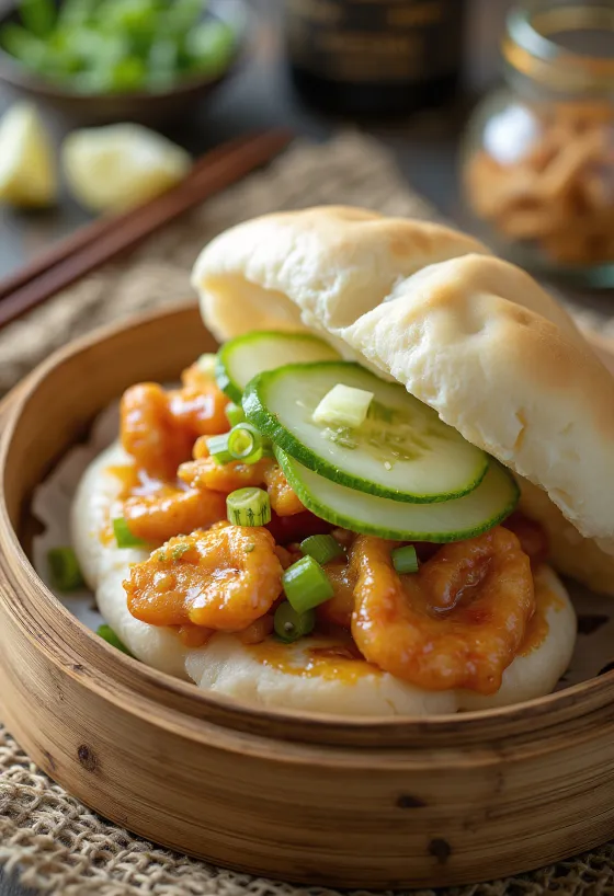 Hidangan bao bun ayam pedas disajikan