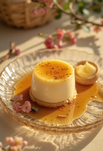Kue panna cotta karamel disajikan per potong
