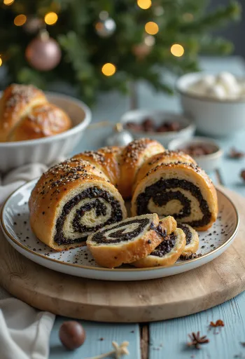 Gulungan poppy seed dengan kulit cokelat keemasan