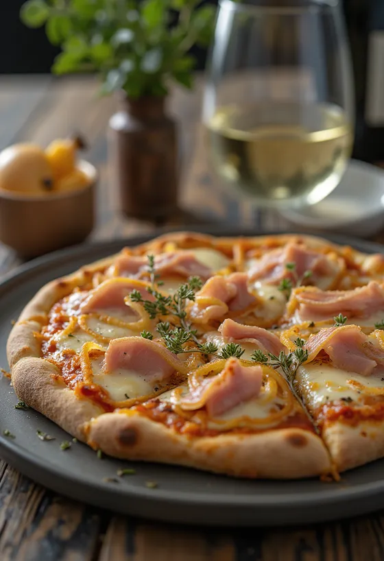 Pizza alla Messinese dengan tuna dan bawang bombay