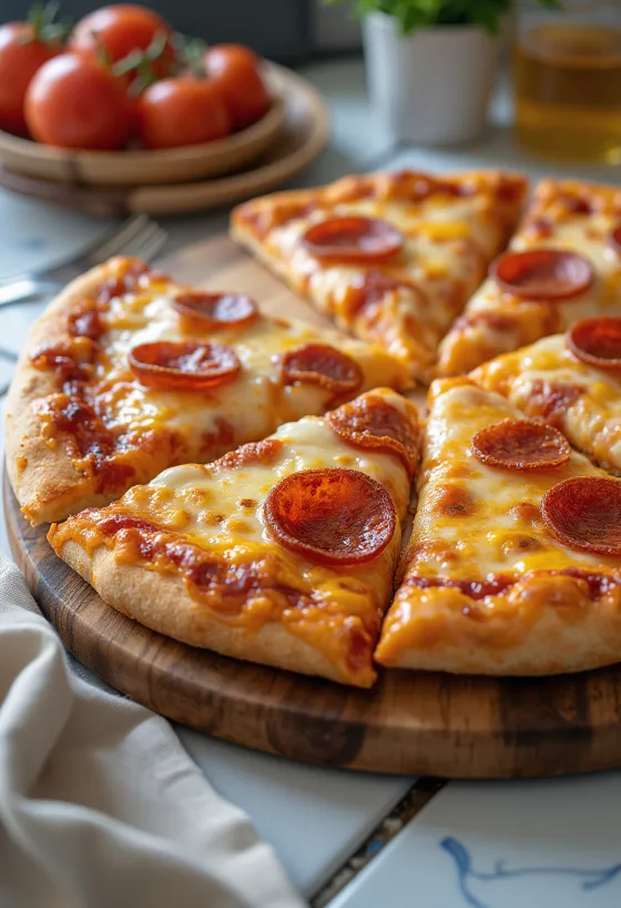 Pizza Pepperoni ekstra keju disajikan