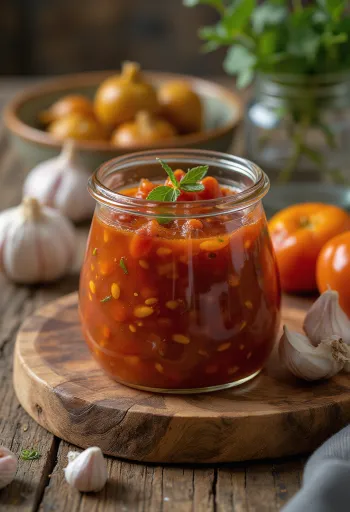 Saus cabai bawang putih disajikan