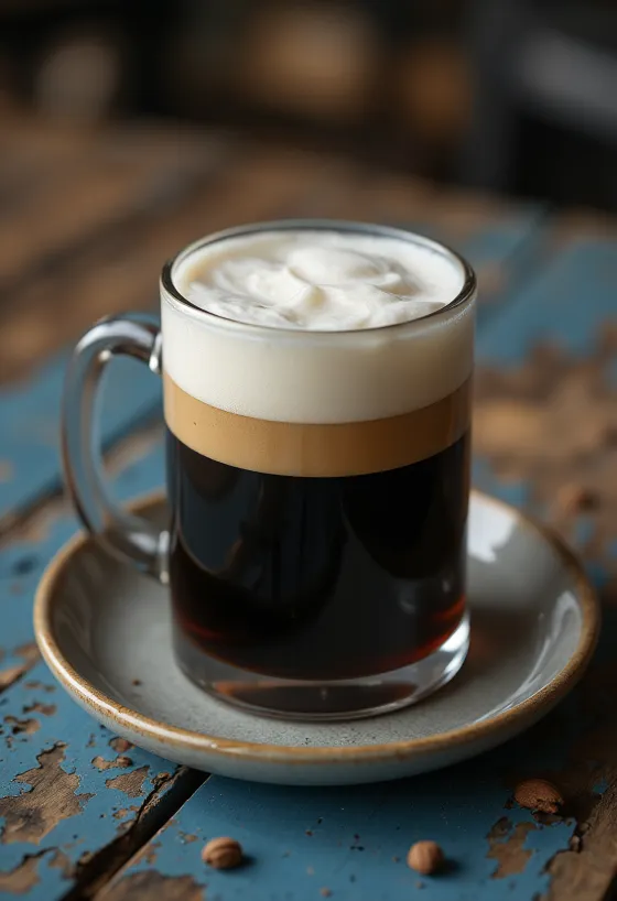 Irish Coffee dihiasi dengan krim kocok dan wiski