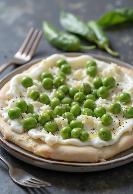 Pizza ai Piselli dengan kacang polong dan ricotta