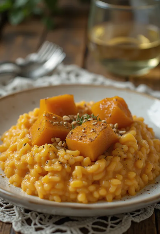 Risotto labu kuning creamy disajikan