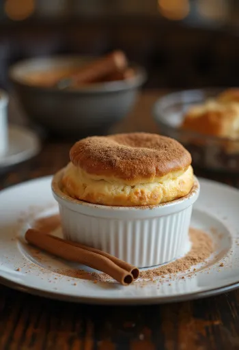 Soufflé kayu manis vanila disajikan