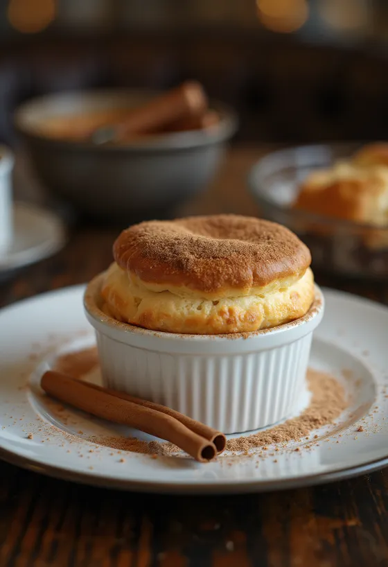 Soufflé kayu manis vanila disajikan