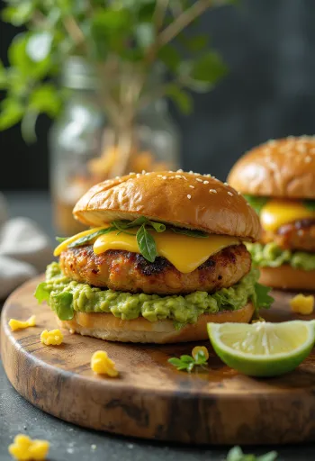 Burger ayam alpukat dengan ayam panggang