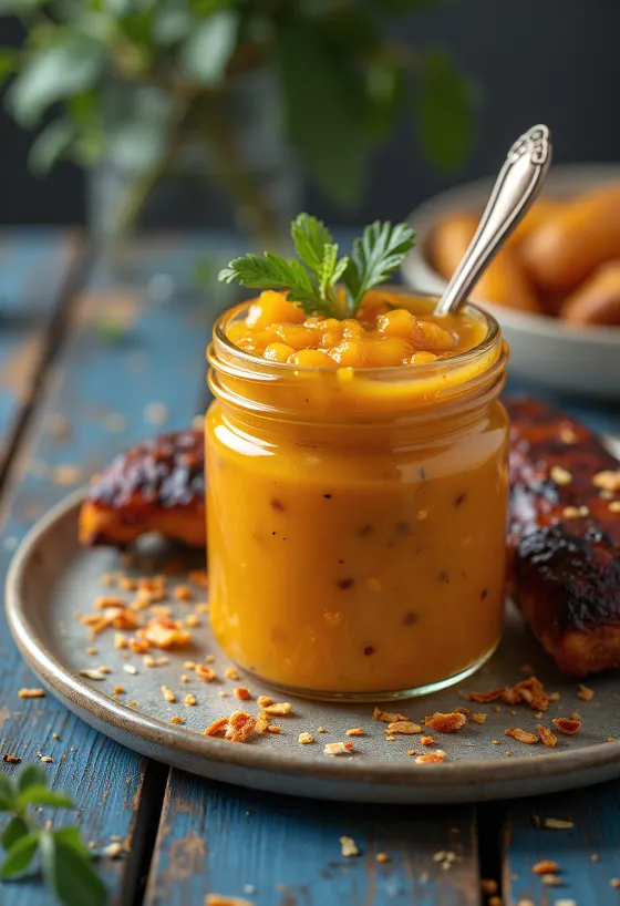 Saus barbeque mangga kari dalam toples