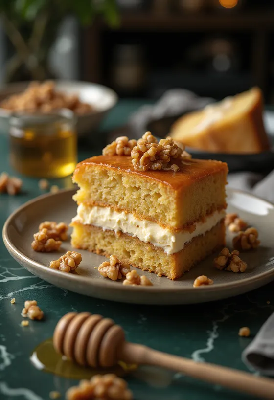 Kue madu walnut disajikan