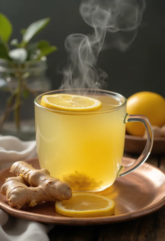 Teh jahe lemon disajikan dengan madu