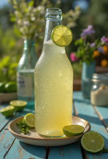 Cider jeruk nipis Meksiko dalam gelas dengan irisan jeruk nipis