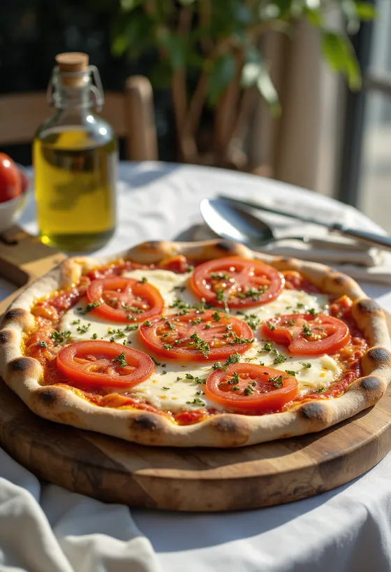 Pizza al Pomodoro Fresco dengan tomat segar dan mozzarella