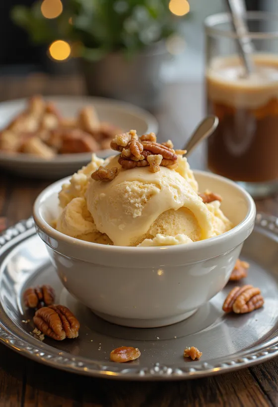 Es krim Vanilla Pecan disajikan