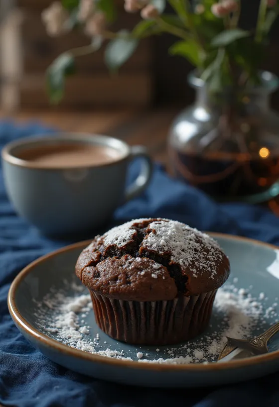 Muffin cokelat disajikan di atas piring