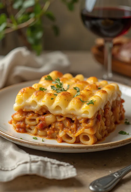 Pastitsio disajikan