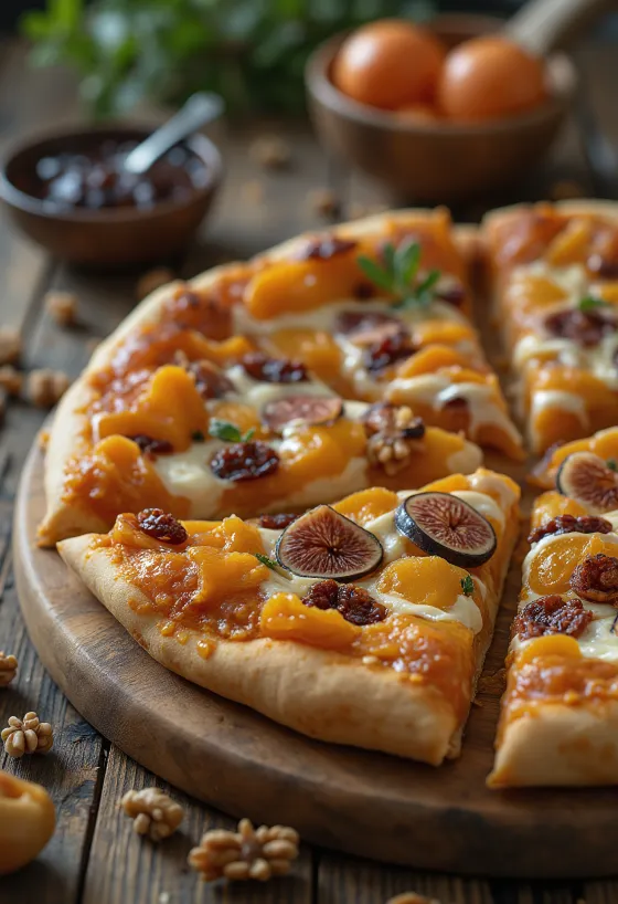 Pizza buah kering dengan mascarpone dan kenari