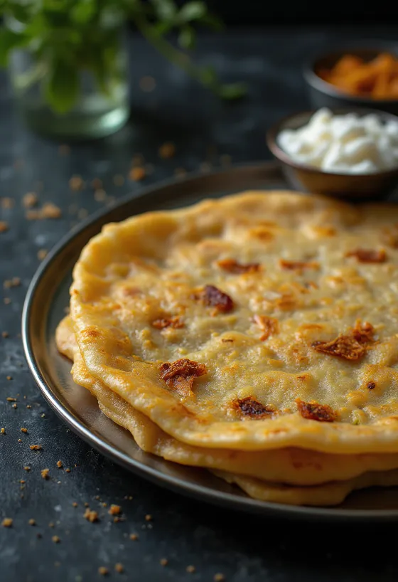 Adai dosa segar, digoreng renyah, disajikan dengan isian berbumbu